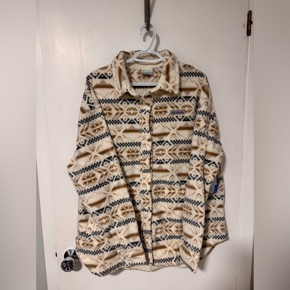 Columbia Women's Cream and Brown Patterned Fleece Jacket